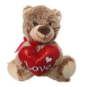 Valentines Day Brown Teddy Bear Red Heart Love Plush Stuffed Animal 7"